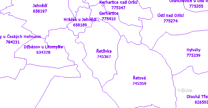Katastrální mapa Řetůvka - přehledová mapa katastrálního území