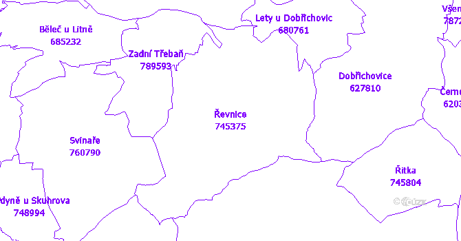 Katastrální mapa Řevnice - přehledová mapa katastrálního území