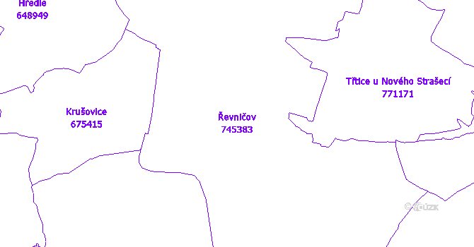Katastrální mapa Řevničov - přehledová mapa katastrálního území