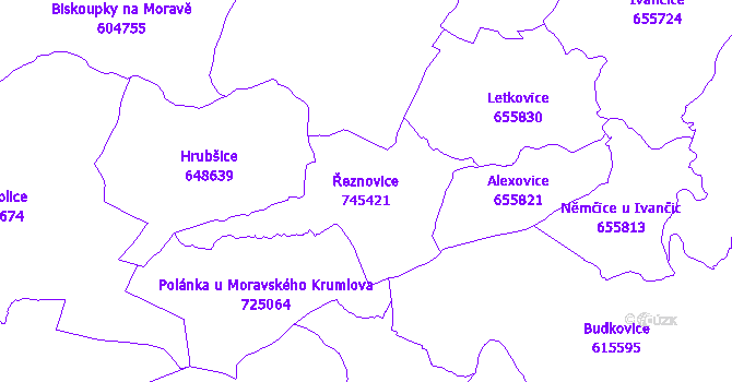 Katastrální mapa Řeznovice - přehledová mapa katastrálního území
