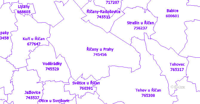 Katastrální mapa Říčany u Prahy - přehledová mapa katastrálního území