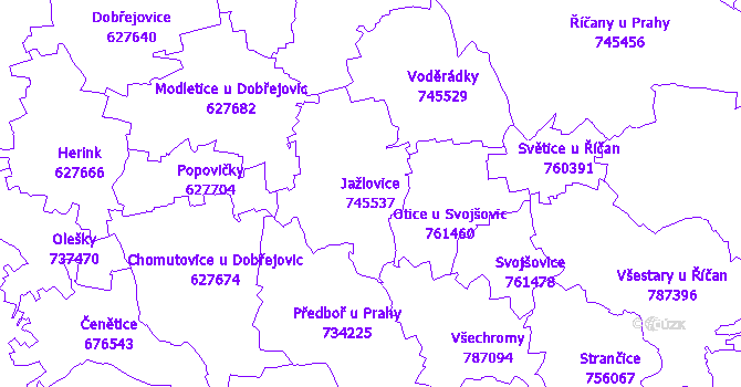 Katastrální mapa Jažlovice - přehledová mapa katastrálního území
