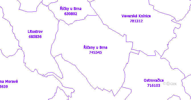 Katastrální mapa Říčany u Brna