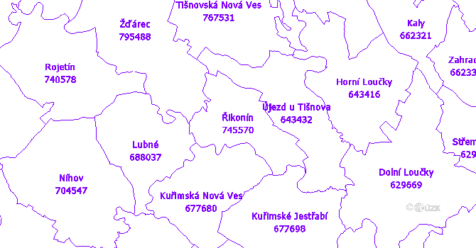 Katastrální mapa Řikonín - přehledová mapa katastrálního území