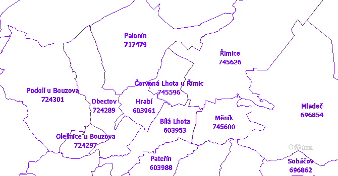 Katastrální mapa Červená Lhota u Řimic - přehledová mapa katastrálního území