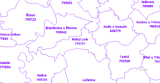 Katastrální mapa Mokrý Lom - přehledová mapa katastrálního území