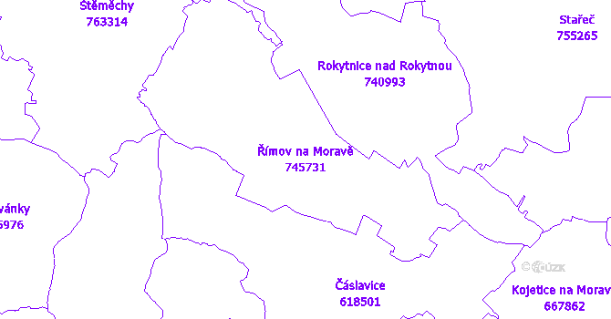 Katastrální mapa Římov na Moravě - přehledová mapa katastrálního území