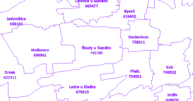 Katastrální mapa Řisuty u Slaného - přehledová mapa katastrálního území