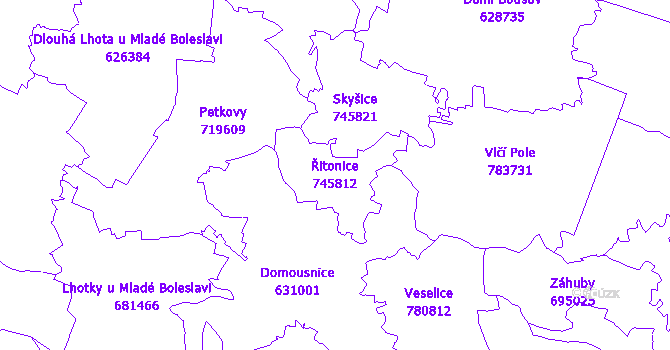 Katastrální mapa Řitonice - přehledová mapa katastrálního území