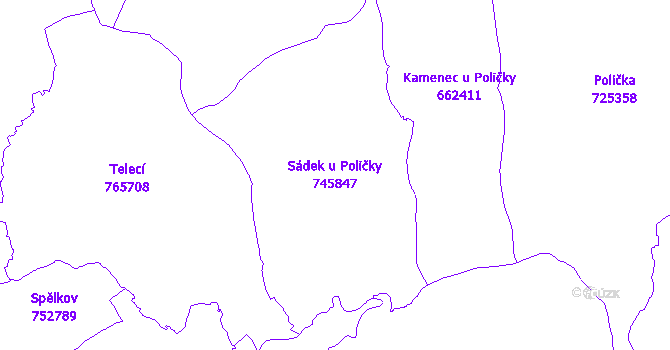 Katastrální mapa Sádek u Poličky - přehledová mapa katastrálního území