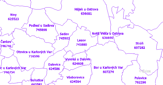 Katastrální mapa Lesov - přehledová mapa katastrálního území