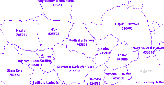 Katastrální mapa Podlesí u Sadova - přehledová mapa katastrálního území