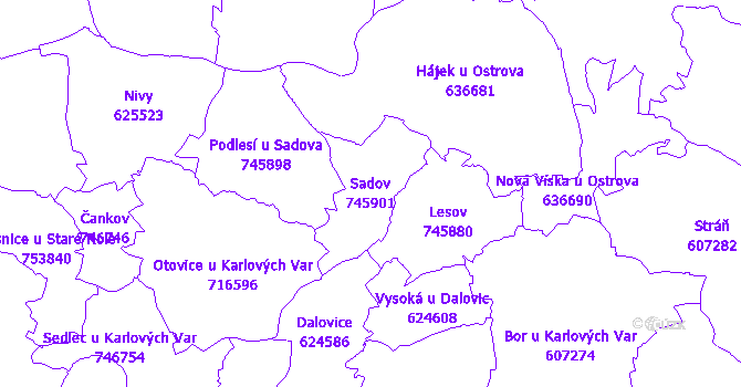 Katastrální mapa Sadov - přehledová mapa katastrálního území
