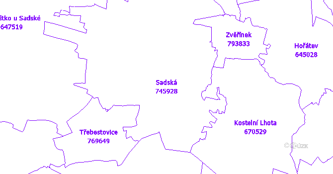 Katastrální mapa Sadská - přehledová mapa katastrálního území