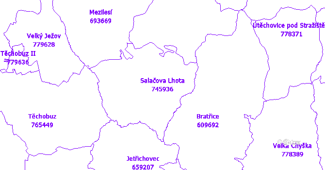 Katastrální mapa Salačova Lhota - přehledová mapa katastrálního území