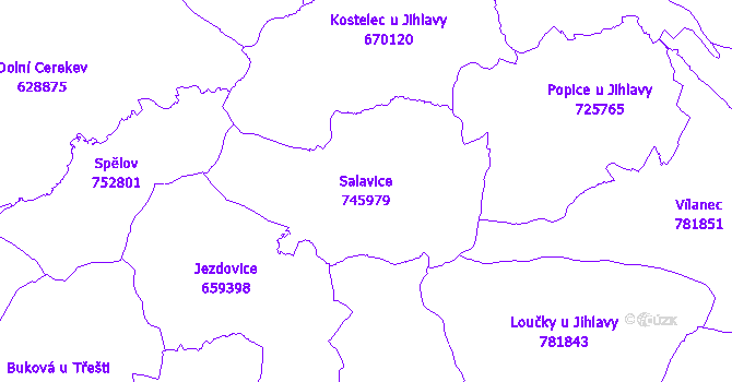 Katastrální mapa Salavice - přehledová mapa katastrálního území