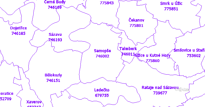 Katastrální mapa Samopše - přehledová mapa katastrálního území