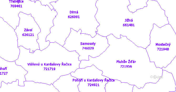 Katastrální mapa Samosoly - přehledová mapa katastrálního území