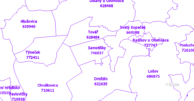 Katastrální mapa Samotíšky - přehledová mapa katastrálního území