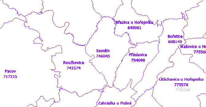 Katastrální mapa Samšín - přehledová mapa katastrálního území