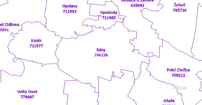 Katastrální mapa Sány - přehledová mapa katastrálního území