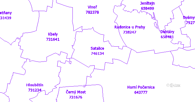 Katastrální mapa Satalice - přehledová mapa katastrálního území