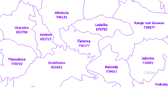 Katastrální mapa Čeřenice - přehledová mapa katastrálního území