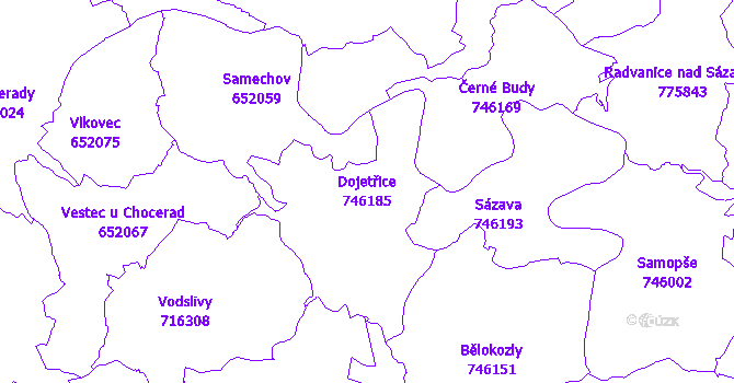 Katastrální mapa Dojetřice - přehledová mapa katastrálního území