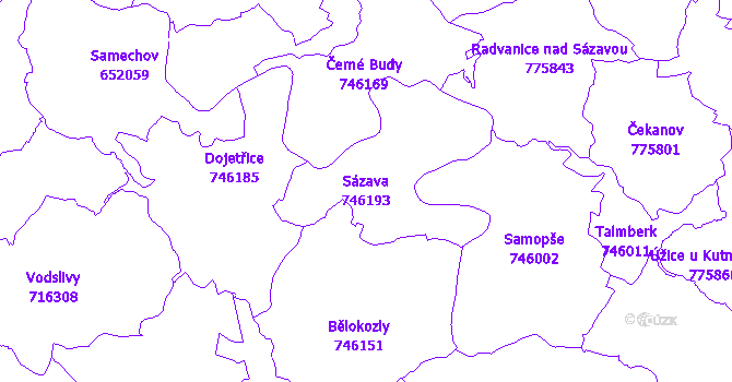 Katastrální mapa Sázava - přehledová mapa katastrálního území