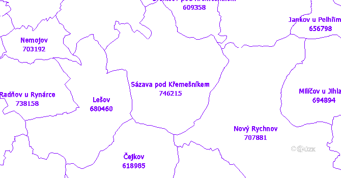 Katastrální mapa Sázava pod Křemešníkem - přehledová mapa katastrálního území