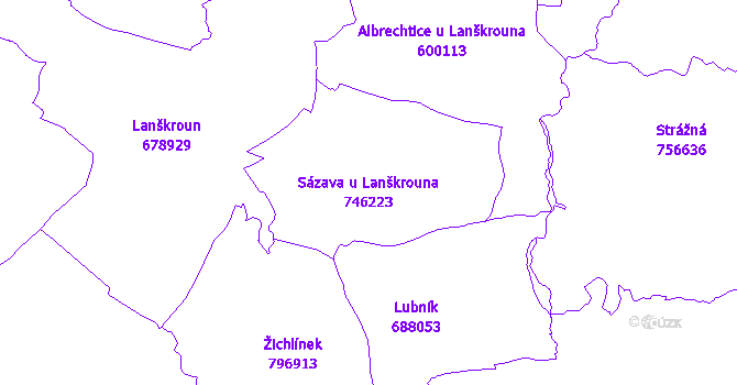 Katastrální mapa Sázava u Lanškrouna - přehledová mapa katastrálního území