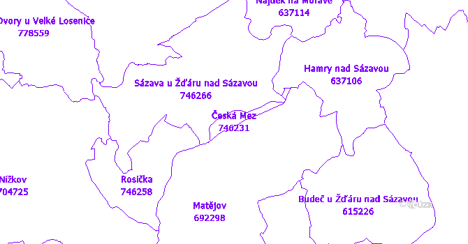 Katastrální mapa Česká Mez - přehledová mapa katastrálního území