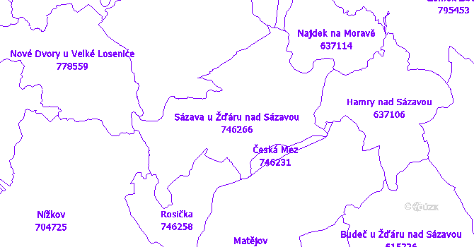 Katastrální mapa Sázava u Žďáru nad Sázavou - přehledová mapa katastrálního území
