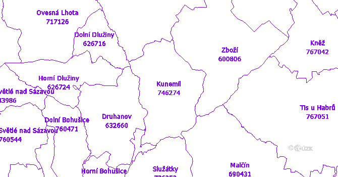 Katastrální mapa Kunemil