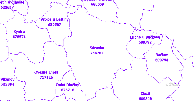 Katastrální mapa Sázavka - přehledová mapa katastrálního území
