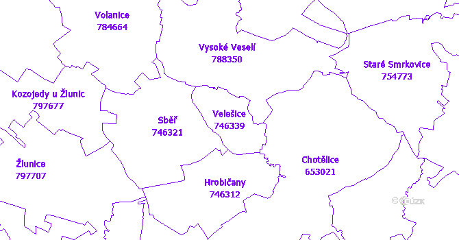Katastrální mapa Velešice - přehledová mapa katastrálního území
