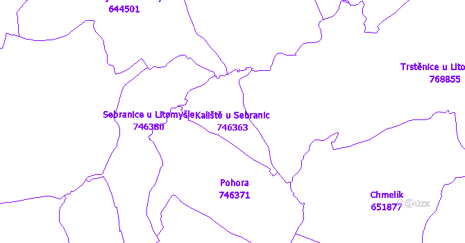 Katastrální mapa Kaliště u Sebranic - přehledová mapa katastrálního území