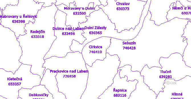 Katastrální mapa Církvice - přehledová mapa katastrálního území