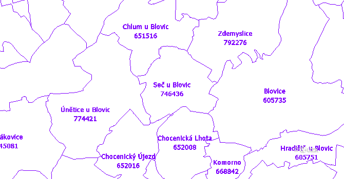 Katastrální mapa Seč u Blovic - přehledová mapa katastrálního území