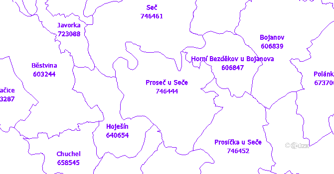 Katastrální mapa Proseč u Seče - přehledová mapa katastrálního území