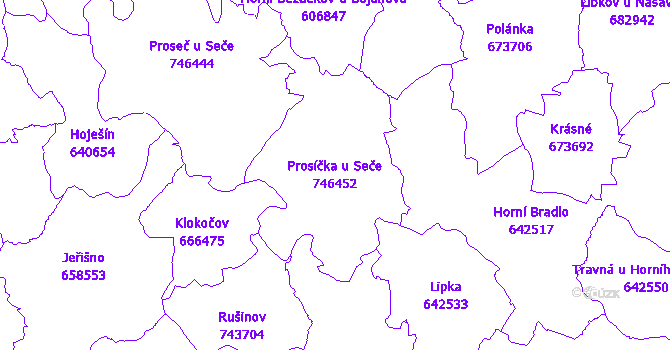 Katastrální mapa Prosíčka u Seče - přehledová mapa katastrálního území