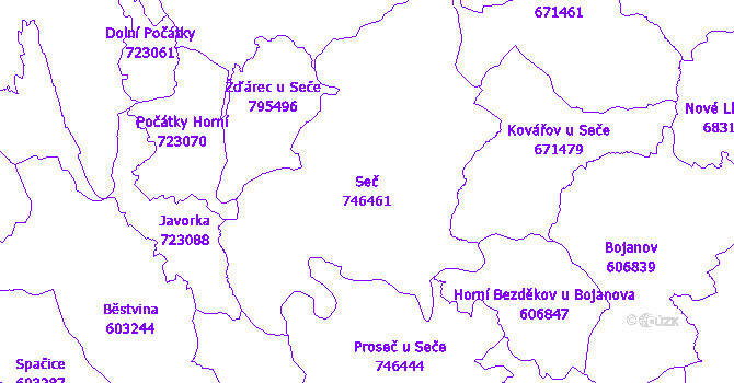 Katastrální mapa Seč - přehledová mapa katastrálního území