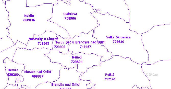 Katastrální mapa Seč u Brandýsa nad Orlicí - přehledová mapa katastrálního území