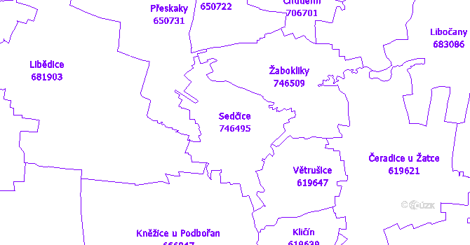 Katastrální mapa Sedčice - přehledová mapa katastrálního území