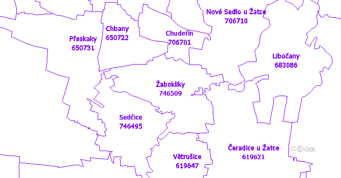 Katastrální mapa Žabokliky - přehledová mapa katastrálního území