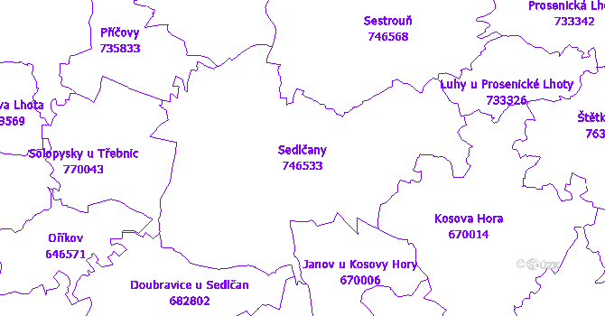 Katastrální mapa Sedlčany - přehledová mapa katastrálního území