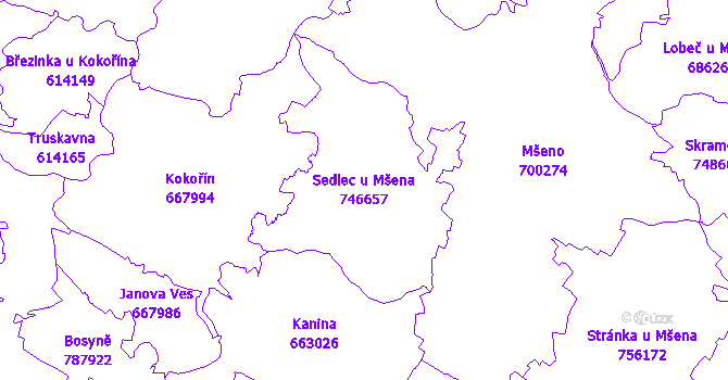Katastrální mapa Sedlec u Mšena - přehledová mapa katastrálního území