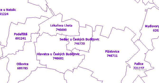 Katastrální mapa Sedlec u Českých Budějovic - přehledová mapa katastrálního území