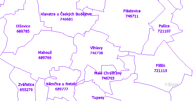 Katastrální mapa Vlhlavy - přehledová mapa katastrálního území