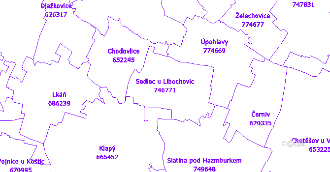 Katastrální mapa Sedlec u Libochovic - přehledová mapa katastrálního území